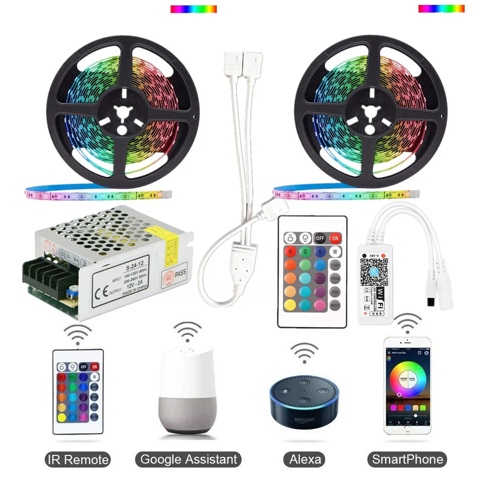 

LED WS2812b 5050 RGB LED Strip Tape 5M 10M 15M Kit 12V 150leds Waterproof Flexible Rope Light+WiFi Controller+Power Supply