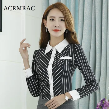 

ACRMRAC Women stripe Slim Long sleeves Regular OL Formal Blouses & Shirts