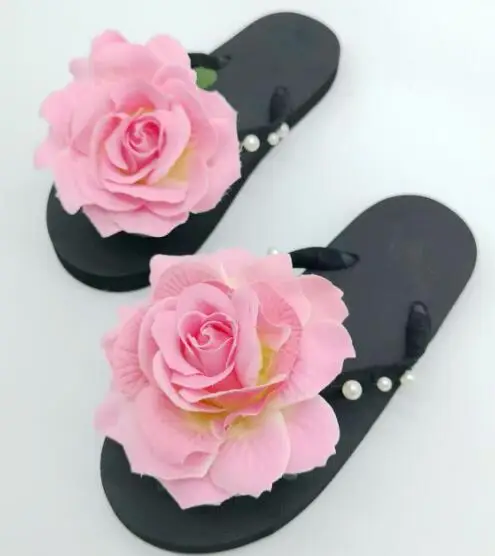 HAHAFLOWER/Летние сланцы для женщин; коллекция года; сандалии на плоской подошве; Вьетнамки ручной работы; тапочки с цветами; модная женская обувь с розовым жемчугом - Цвет: 10