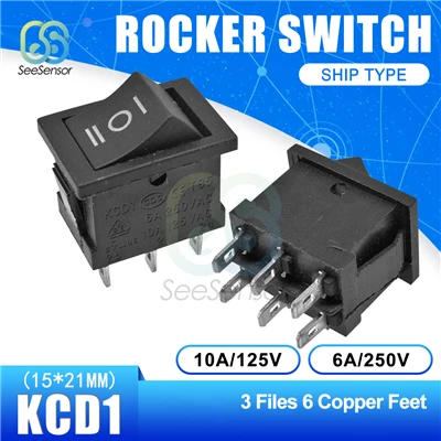 5Pcs/lot KCD1 Rocker Switch Power Switch ON-OFF 2 Position ON-OFF-ON 3 Position 2Pins 3Pins 4Pins 6Pins 6A 250VAC/ 10A 125VAC - Цвет: ON-OFF-ON 6pin