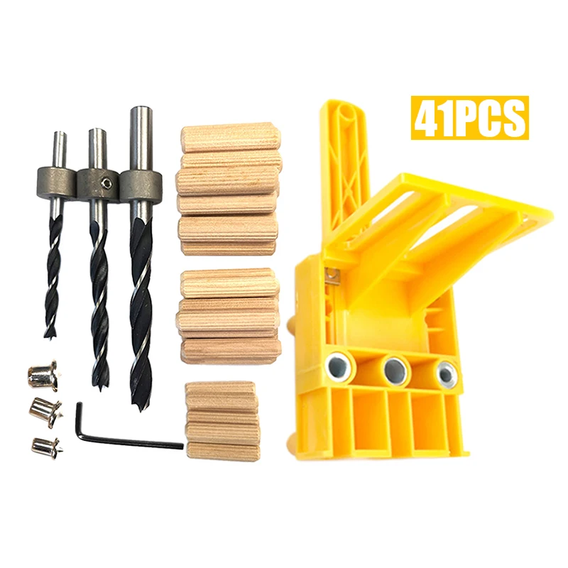 41pcs/set Drill Guide Kit Dowel Bit Set Jig 6mm 8mm 10mm E,L,T Joints Alignment Pins Doweling Jig Hole Saw Tools