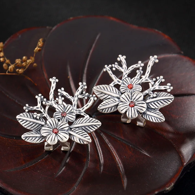 925 silver restoring ancient ways MeiKaiWuFu Mosaic plum flower high-grade ladies silver earrings