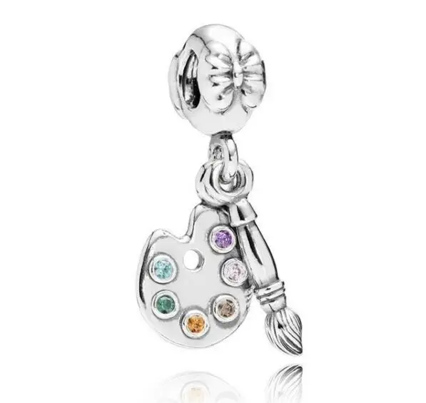 

Authentic 925 Sterling Silver Bead Charm Cute Artists Palette With Crystal Pendant Bead Fit Pandora Bracelet & Necklace Jewelry