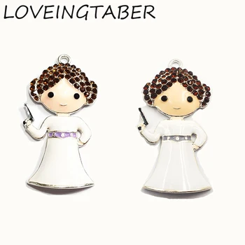 

( Choose Color Frist ) New Design 47mm*28mm 10pcs/lot White Princess With Gun Rhinestone Pendants For Fashion Necklace Making