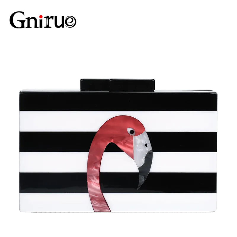 

Women Messenger Bag Brand Fashion Wallet European Luxury Handbag Elegant Black White Woman Stripe Acrylic Flamingo Casual Clutch