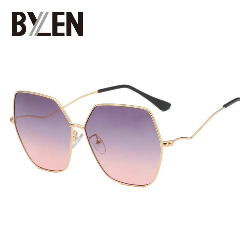 Tinted Sunglasses Polygon Frame Gradient Vintage For Men Women Retro Eye-wear