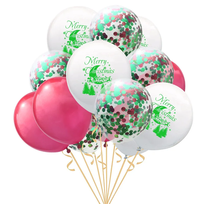 12Inch Red Green Merry Christmas Moon Tree Latex Balloons Happy New Year Christmas Decorations Confetti Balloon