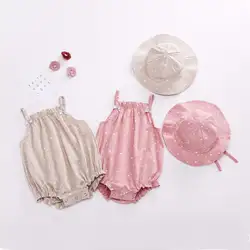 2018 Ins для новорожденных летние комбинезоны с шапочкой 2 шт. комплект из хлопка и льна Удобная дышащая одежда малышей одежда новорожденных