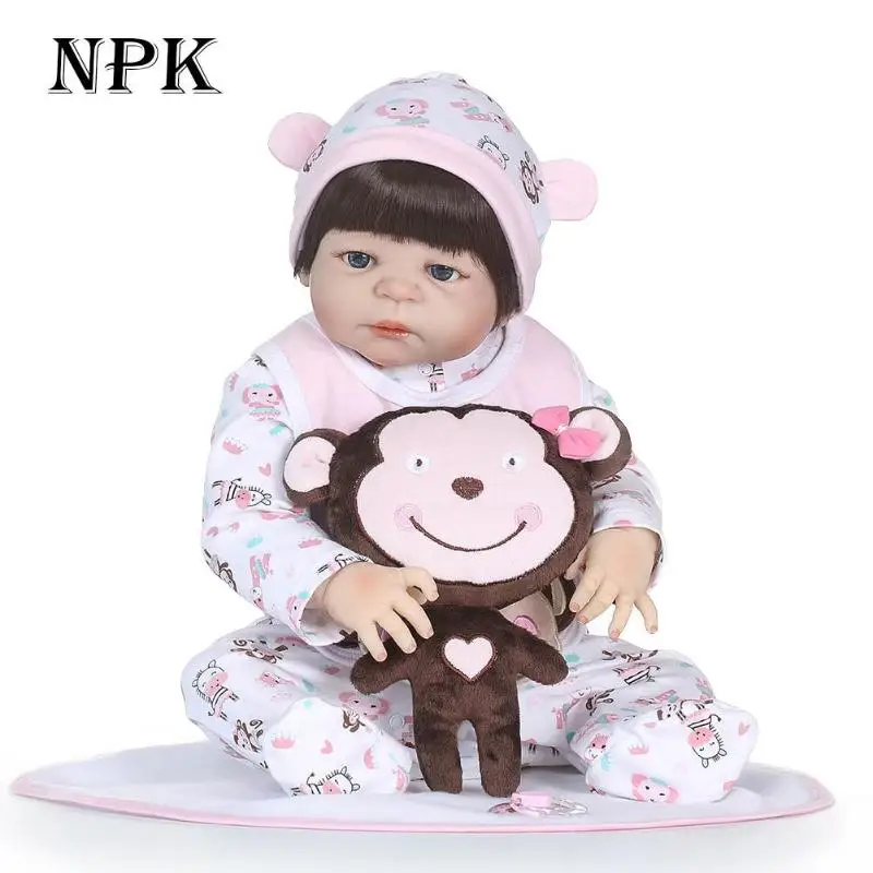 

NPK Cute 22inch Soft Silicone Reborn Baby Doll Realistic Imitation Newborn Girl Bathing Playmate Toys baby kids toys Americadoll