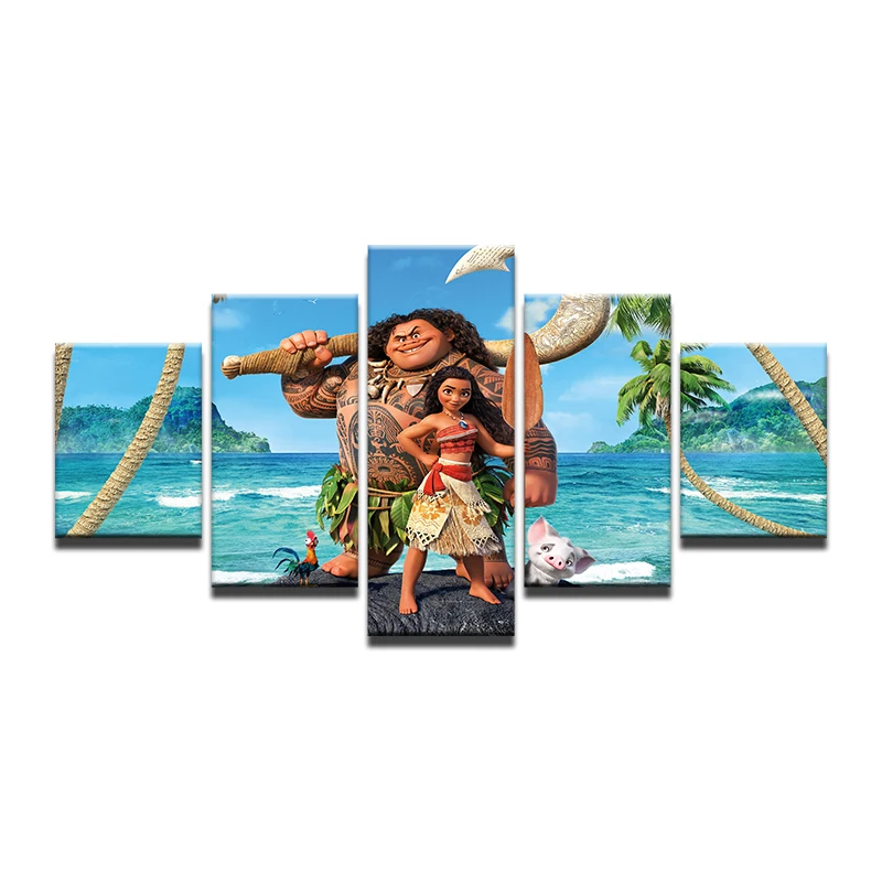 Холст картины маслом HD с 5 шт. героями мультфильма Моана Картина Ocean Romance свинья и