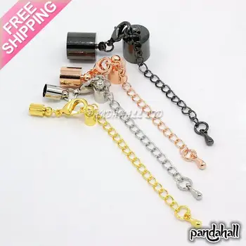 

Brass Cord Ends with Lobster Claw Clasps and Extender Chains, Mixed Color, 33~42mm, Hole: 4~9.5mm