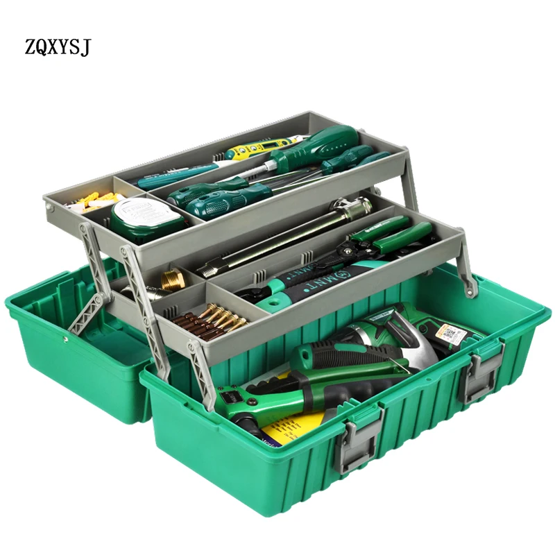 

17 Inch Thick Metal Toolbox Household Three-layer Multi-function Storage Box Storage Box Tool Decoration Team Utility