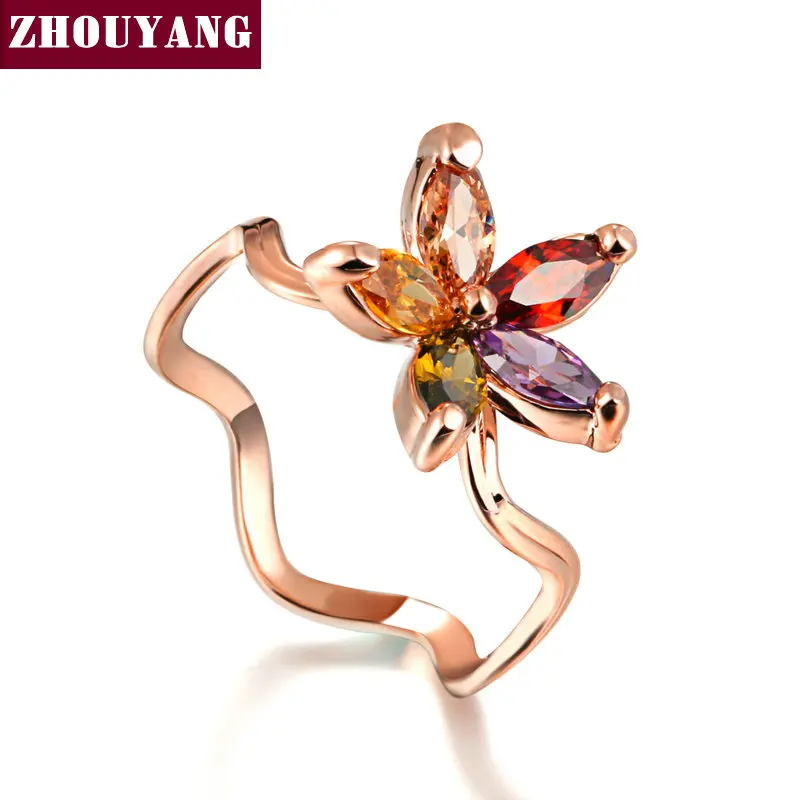 

ZHOUYANG Top Quality ZYR015 Summer Multicolour Big Follower Rose Gold Color Ring Austrian Crystals Full Sizes