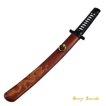 

Handmade Short Katana Japanese wakizashi Tanto Samurai Sword Sharp Blade High Manganese Steel Engraved Dragon Wooden Scabbard