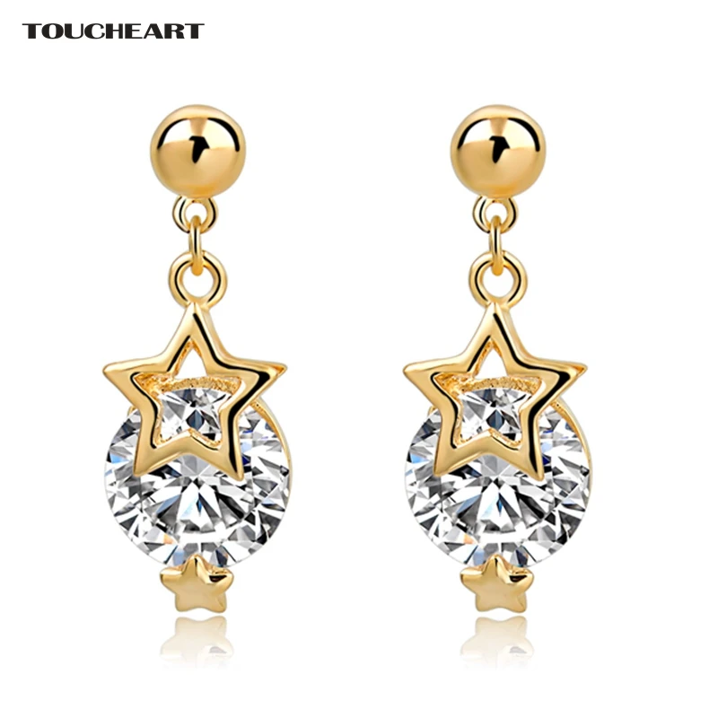

2016 White Crystal Star Stud Earrings For Women girls 18k Gold Plated bridal Wedding fashion Jewelry Pendientes Mujer SER150163