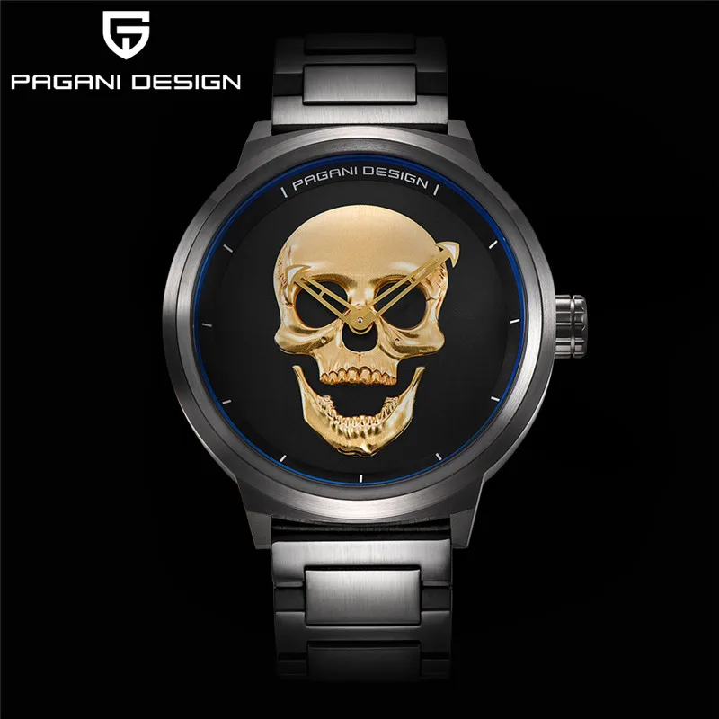 

Punk 3D Skull Personality Retro Fashion Men's Watch Waterproof 30m Steel Stainless Quartz Watch PAGANI DESIGN Relogio Masculino