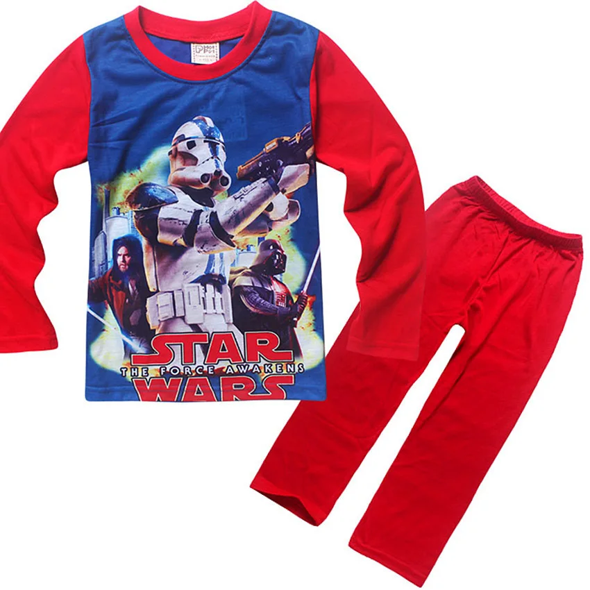 Весенний хлопковый Рождественский комплект одежды «Звездные войны» для мальчиков, новые пижамные комплекты «Звездные войны» для мальчиков рубашка с длинными рукавами, штаны Одежда для детей
