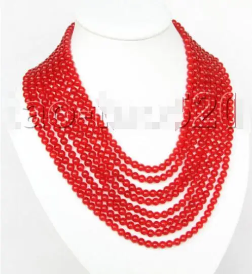 

Free Shipping >> 17"-24" 8row 6mm round red bead necklace magnet clasp K208