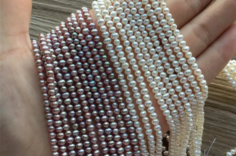 

Genuine Natural Pearl 3x4mm purple white freshwater pearl loose beads DIY gift one strands Hole Approx 1mm