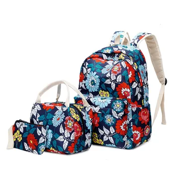 

3Pcs girls flower school backpack kids school bag set chinese style pen pencil bag floral backpacks for children bookbag