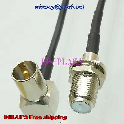 

DHL/EMS 100 pcs Cable 6inch F TV female nut to IEC PAL DVB-T male 90 degree angle RG174 Pigtail jumper cable -A2