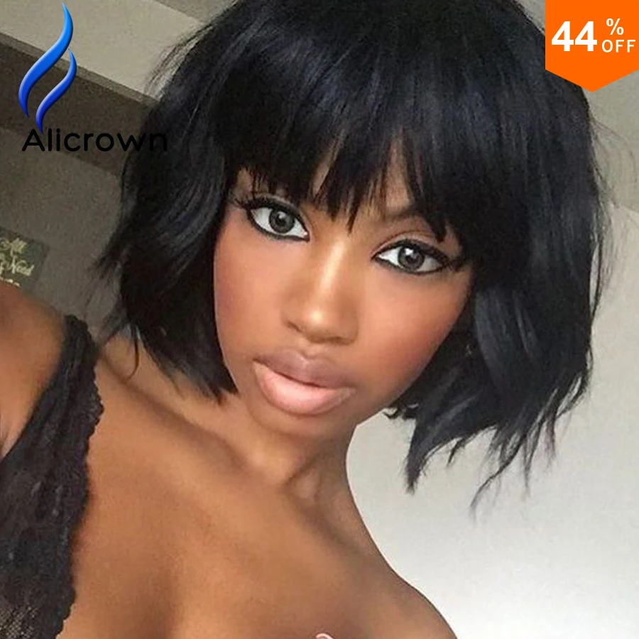 Wavy Bob Full Lace Human Hair Wigs With Baby Hair Brazilian Lace Front Wigs With Bangs Beyonce Short Lace Front Human Hair Wigs