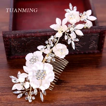 TUANMING 1 шт. золотые аксессуары для волос элегантные хрустальные стразы свадебный гребень для волос для невесты белый цветок листья женские украшения для волос