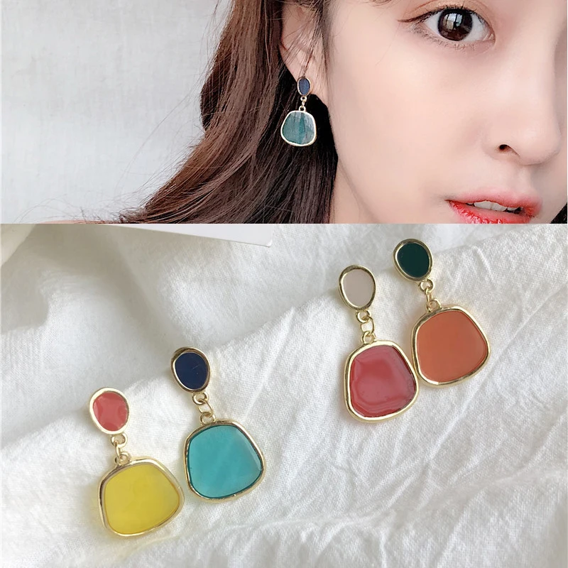

Cute Long Pendants Earrings Korean Fashion Asymmetric Candy Color Dangle Earrings For Women Jewelry Accessories Bohemian Bijoux