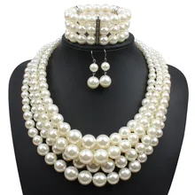 Simulado pearl jewelry set 3 unids nueva moda mujeres declaración party collar nupcial collar de perlas de perlas de plástico 2420