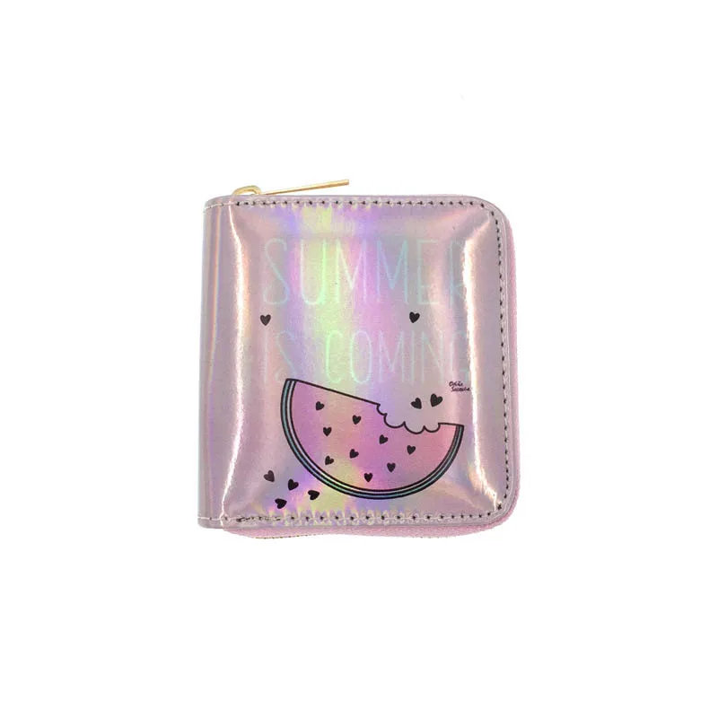 KANDRA, милый мультяшный серебряный и розовый короткий кошелек с голографическим лазером, Женский Блестящий маленький кошелек из искусственной кожи, клатч, праздничная сумка для девочек