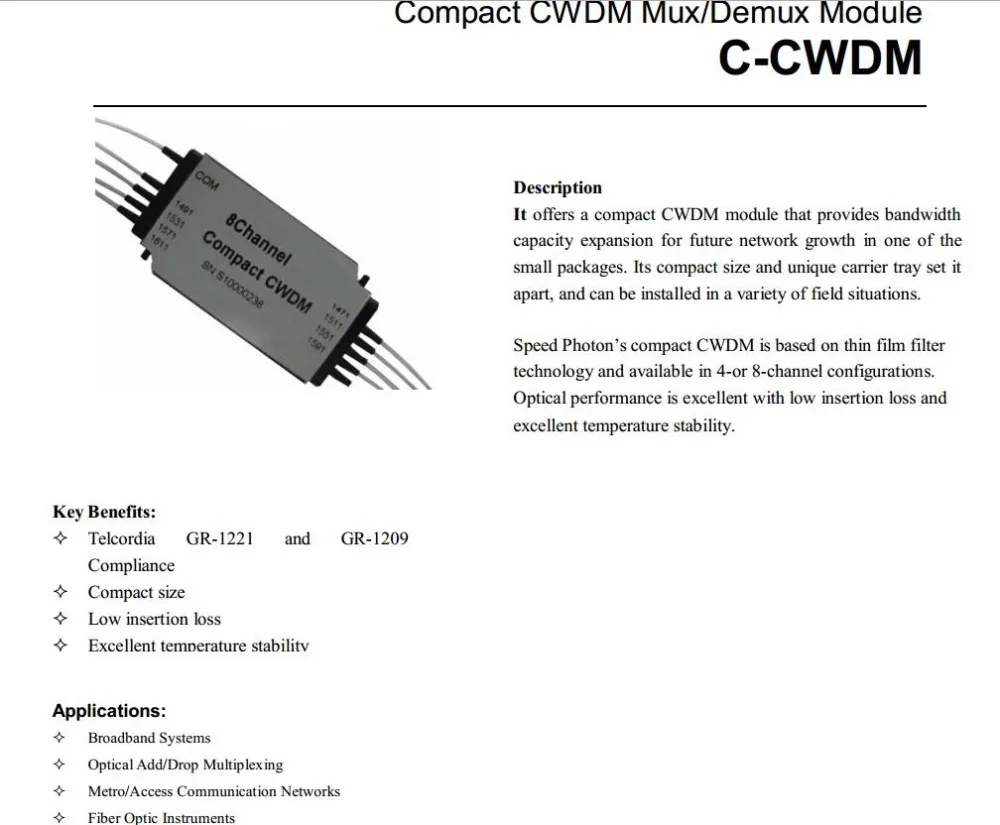 1*4 CCWDM мини CWDM Mux/Demux модуль с 25 см LC/UPC(1470,1510, 1530, 1490nm) разъем и FC/UPC COM порт, 4ch CCWDM Mux Demux