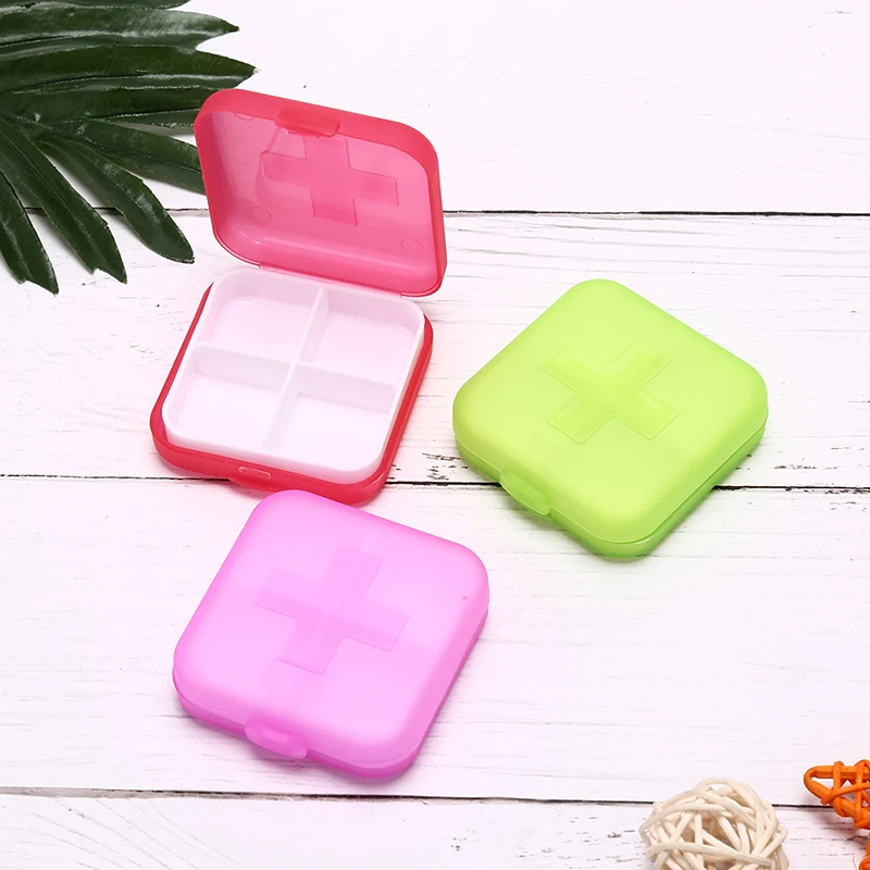 

4 Slot Plastic Pill Drug Boxes Container Compartment Cross Medicine Case Organizer Medicine Tablet Holder Refillable Bottles
