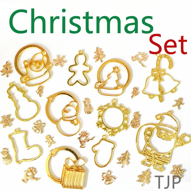 25pcs/pack Christmas trees Snowflake Snowman Shape Metal Frame Pendant Gold Charm Bezel Setting Cabochon UV Resin | Украшения и