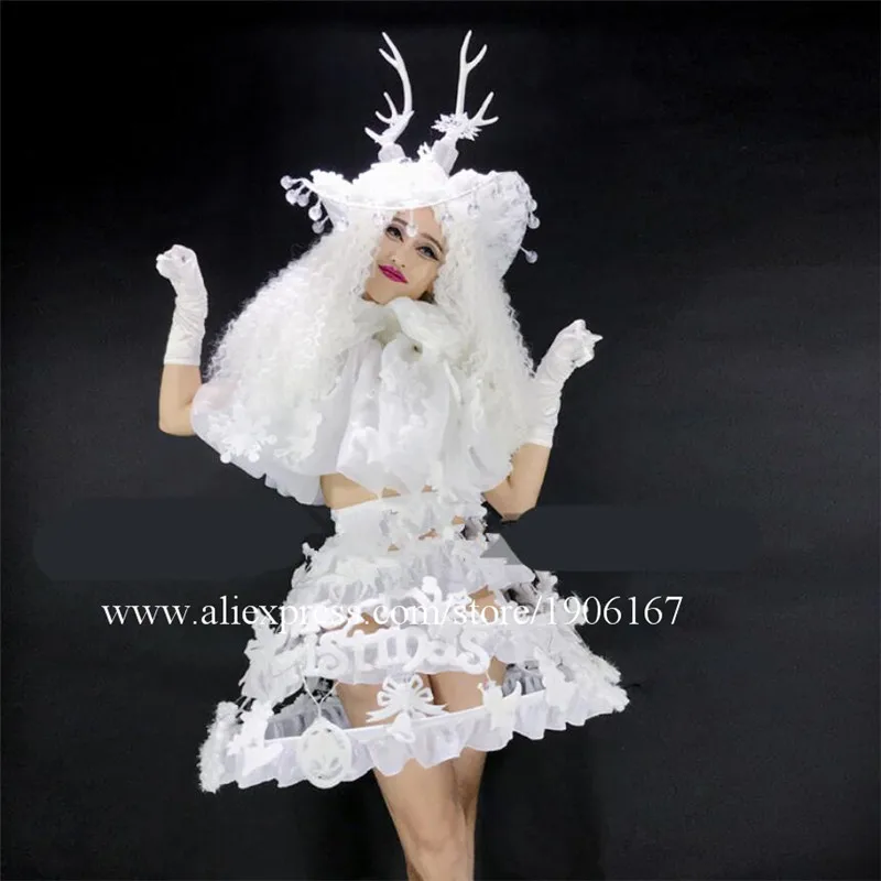 DS Women's Christmas Cute Princess White Costume Dance Team party dress0