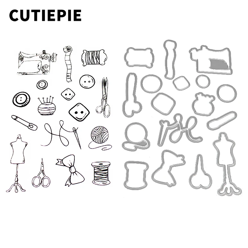 

1Set Sewing Kit Metal Cutting Dies and Transparent Clear Stamp for Scrapbooking DIY Photo Album Embossing Folder Paper Decor