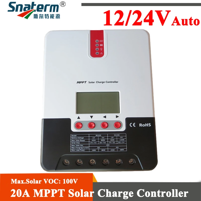 

High quality 12V 24V 20A MPPT Solar Panel Battery Charge Controller for Solar Max 100V Input
