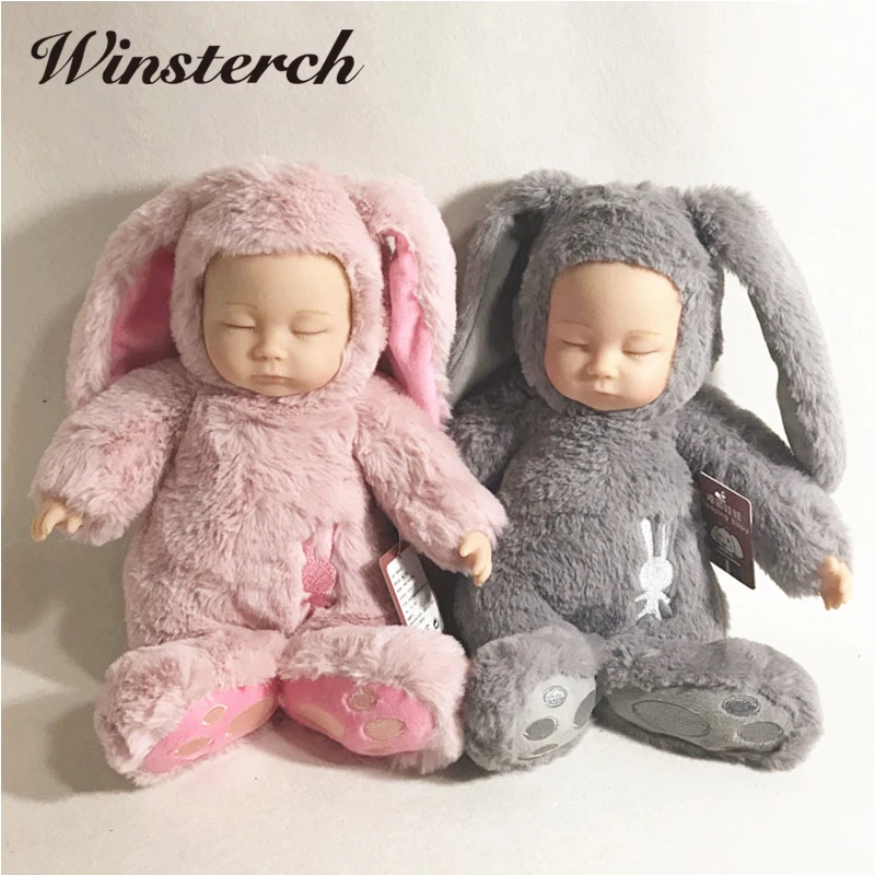 

Hot Cute Plush Sleeping Baby Doll Newborn Calm Dolls Soft Bunny Rabbit Toys Sleep Mate Placate Baby Toys Gifts WW348