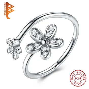 

BELAWANG Authentic 925 Sterling Silver Rings With Pave Setting Cubic Zirconia Dazzling Daisies Rings For Women Fashion Jewelry
