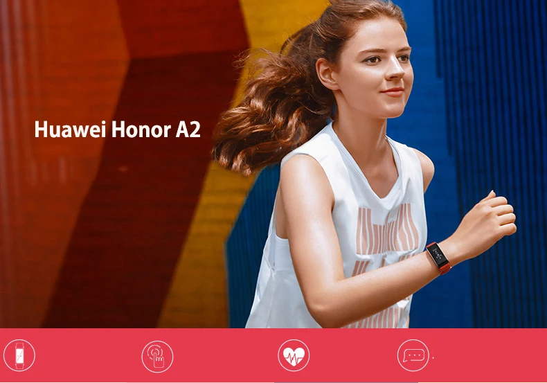 В наличии оригинальный huawei Honor A2 Smart Браслет 0,96 "OLED Экран Пульс монитор сердечного ритма Показать сообщение отказаться вызова IP67