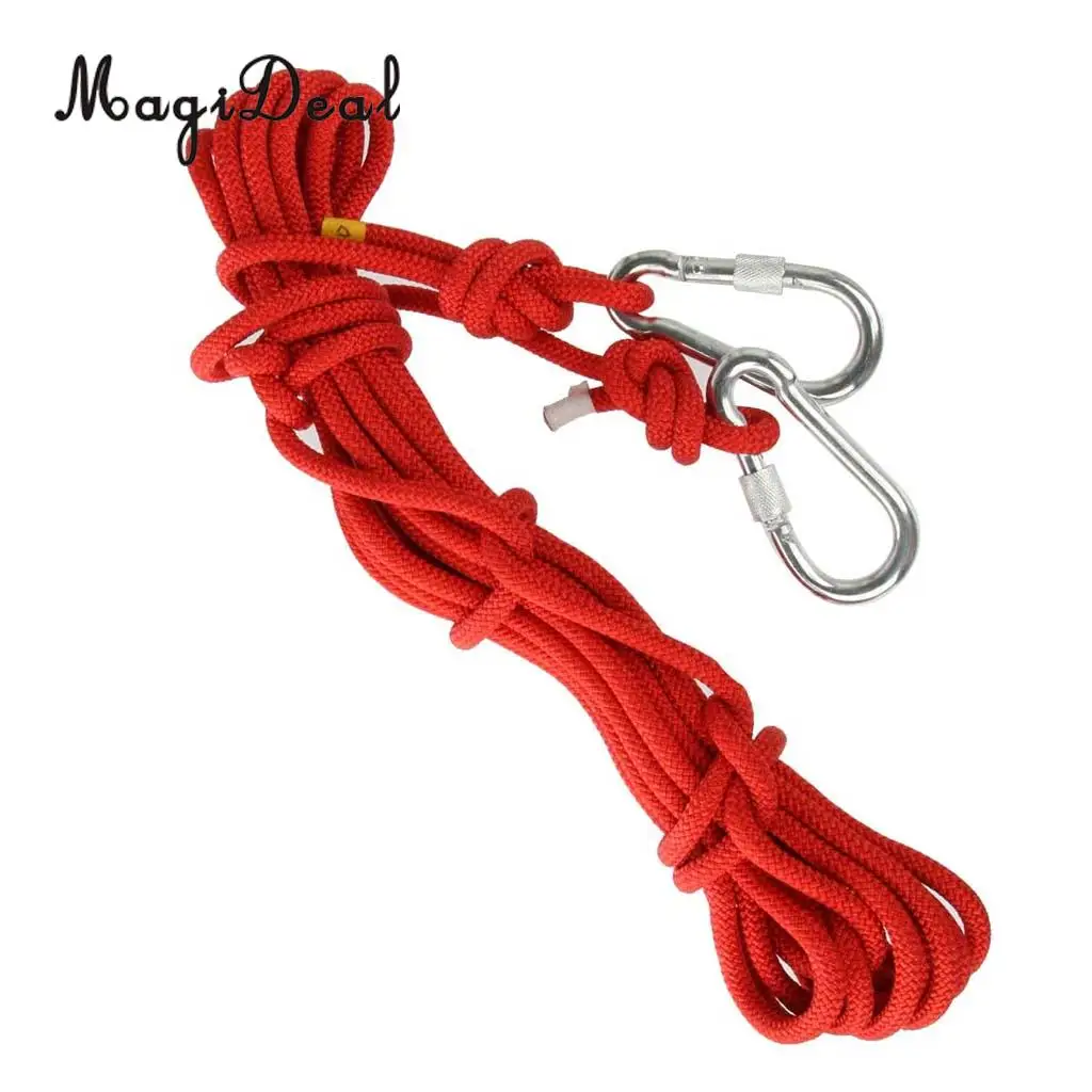 MagiDeal High Quality 9KN 10M 8mm Core Outdoor Climbing Rope Rescue Rappelling Safety Rope&2Pcs Screw Lock Carabiner RedBlack