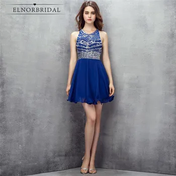 

Royal Blue Prom Dress Short 2020 Beading Robe De Bal Chiffon Girls Graduation Party Gowns Mini Formal Evening Dresses