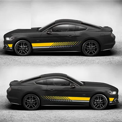 2 шт Автомобильная боковая наклейка для Ford Mustang - Название цвета: Yellow and silver