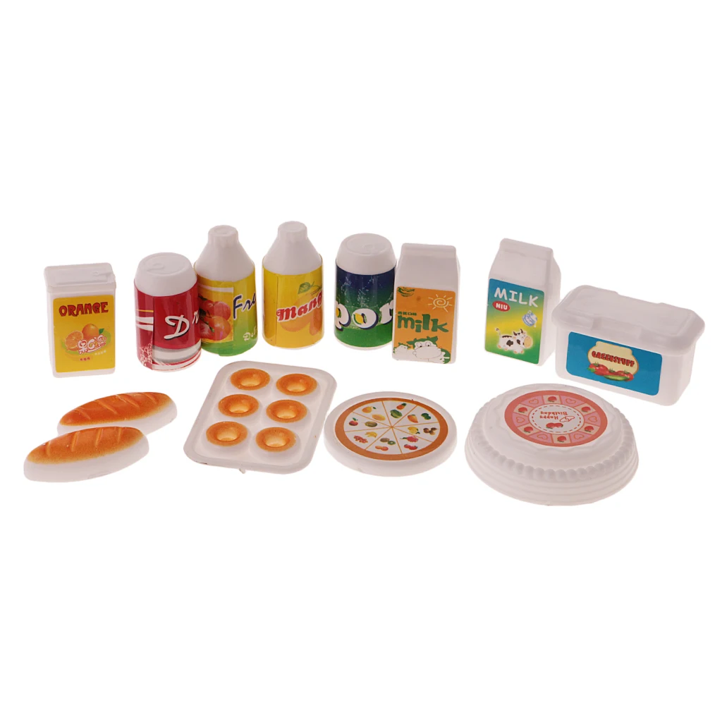 12Pcs Dollhouse Miniature Juice Milk Drinks Kitchen Food Set for Dolls Kids Pretend Play Toys Doll Kitchen Accessories