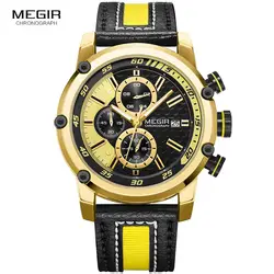 Новые часы Для мужчин Элитный бренд MEGIR хронограф Для мужчин спортивные часы Высокое качество кожаный ремешок кварцевые наручные часы Relogio