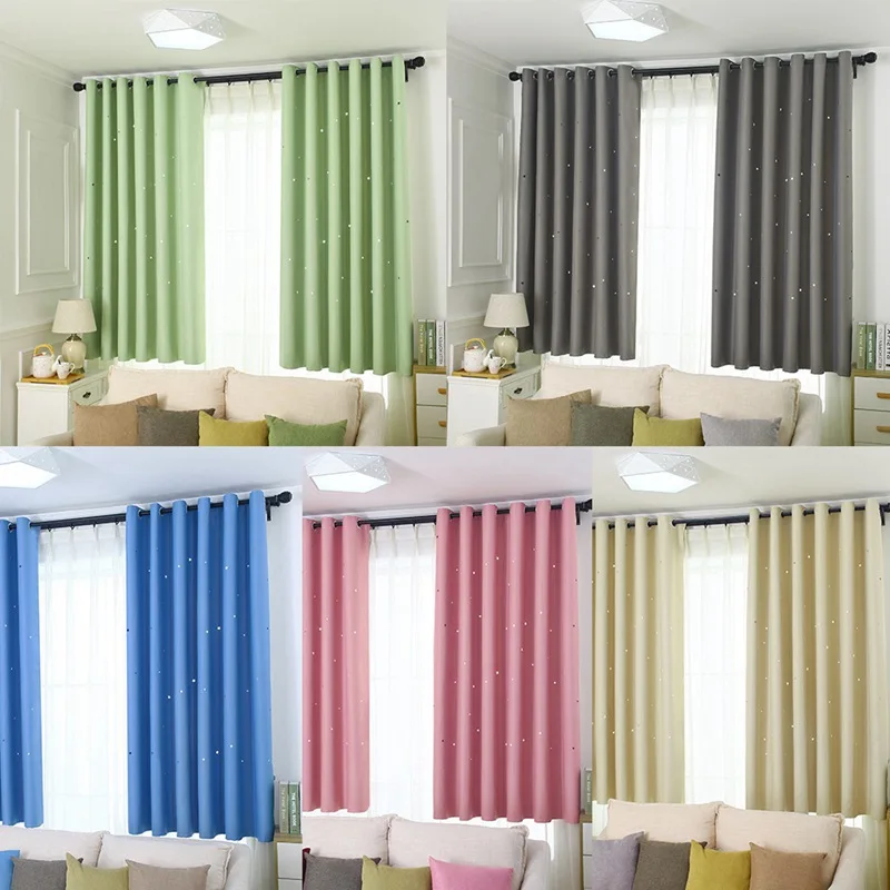 

Fashion Durable Drapes Shiny Stars Shading Cloth Curtains Solid Color Bedroom Living Room Blue/Pink Blackout Cortinas