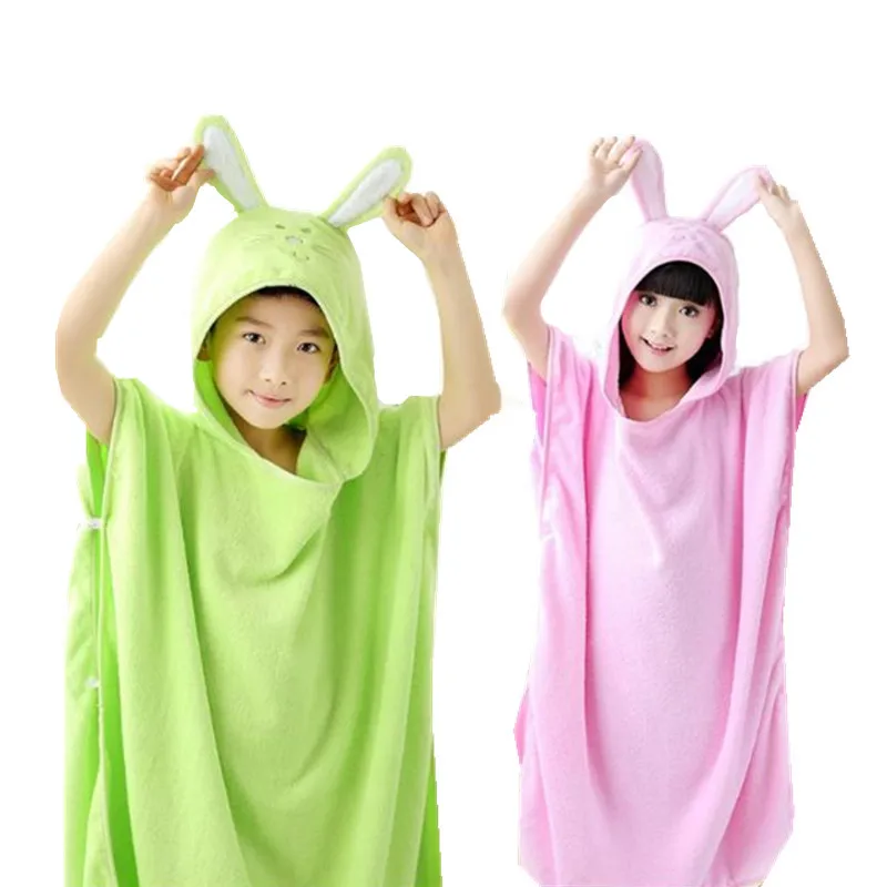 

Child Bathrobe Hooded Cartoon Pullover Beach Towel Robe Kids Swimming Roupao Pink Blue Green Yellow Shawl Towel Cape Pajamas