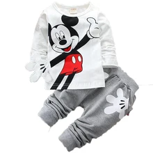 Детский модный костюм одежда с Минни Микки для маленьких мальчиков и девочек, футболка с рисунком, штаны, комплекты одежды для От 1 до 4 лет