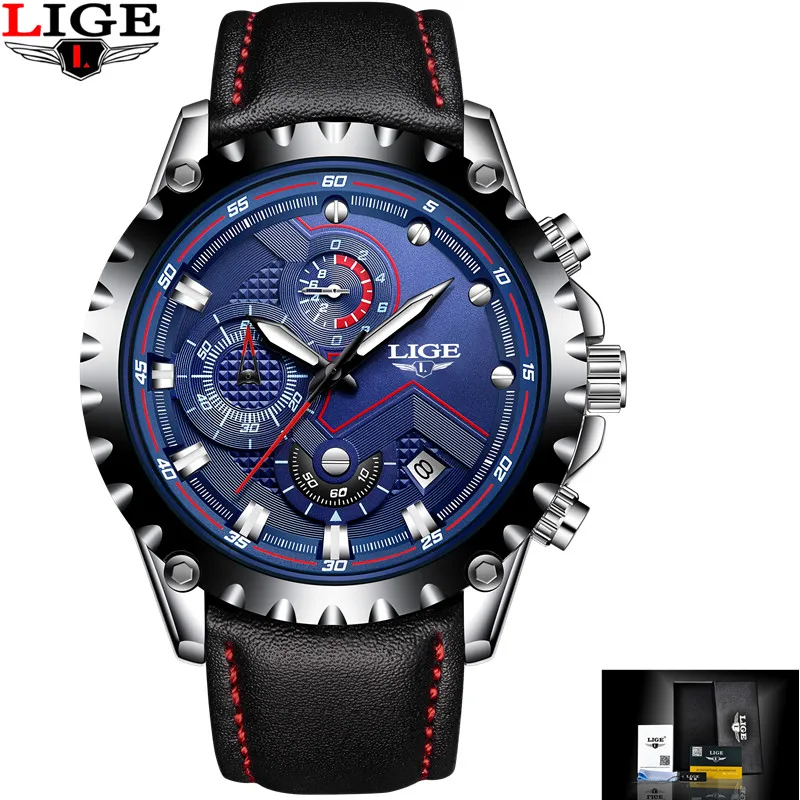 LIGE Watch Men Fashion Sport Quartz Watch Mens Watches Top Brand Luxury Waterproof Military Leather Date Clock Relogio Masculino
