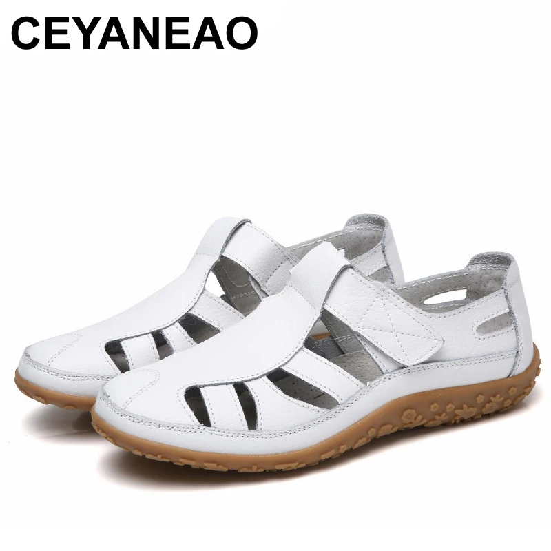 

CEYANEAOHollow Woman Shoes Genuine Leather Women Flats Summer Women's Loafers Breathable Beach Female Shoe Large Size 35-42E1271