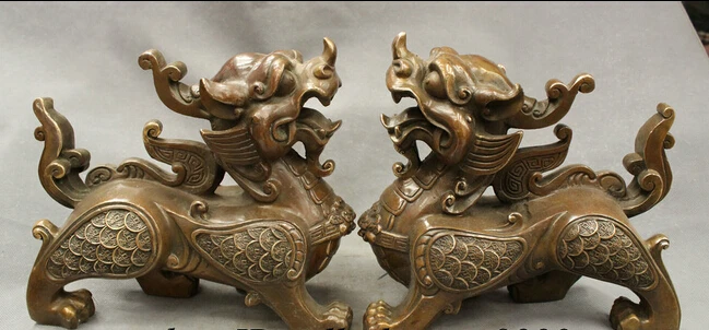 

shitou 002252 Chinese Bronze Copper Guard Coin Unicorn Dragon PiXiu Foo Dog Beast Statue Pair discount 30% (C0324)